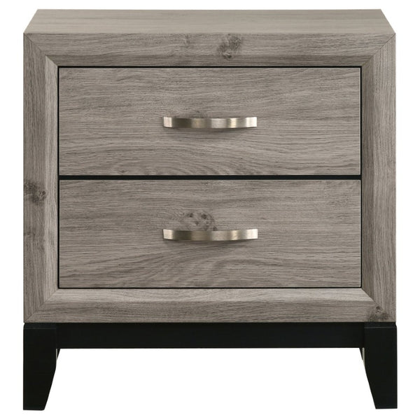 English Elm Sutter Taupe Panel Bed Nightstand and Chest Transitional Bedroom Set with Groove Detail B2777S00104