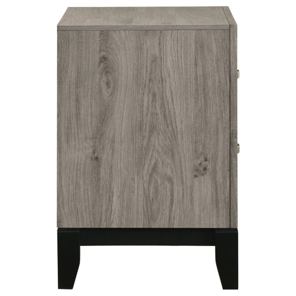 English Elm Sutter Taupe Panel Bed Nightstand and Chest Transitional Bedroom Set with Groove Detail B2777S00104