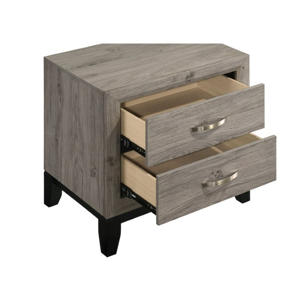 English Elm Sutter Taupe Panel Bed Nightstand and Chest Transitional Bedroom Set with Groove Detail B2777S00104