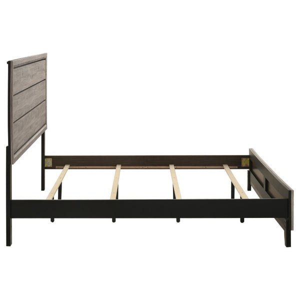 English Elm Sutter Taupe Panel Bed Nightstand and Chest Transitional Bedroom Set with Groove Detail B2777S00104