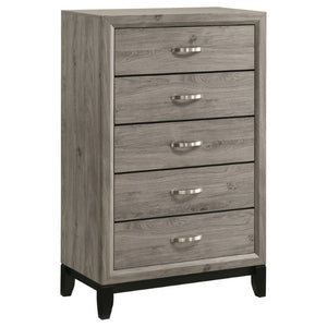 English Elm Sutter Taupe Panel Bed Nightstand and Chest Transitional Bedroom Set with Groove Detail B2777S00104