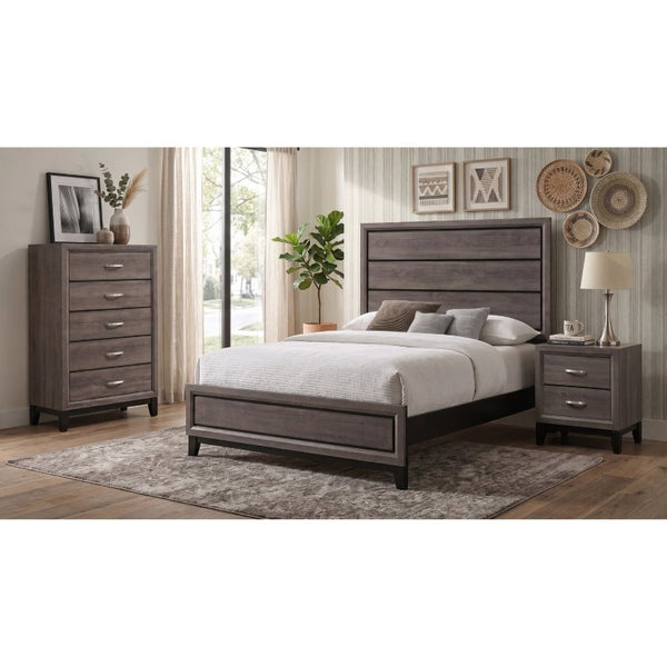 English Elm Sutter Queen Panel Bed Set with Chest and Nightstand in Grey Oak Modern Finish B2777S00107
