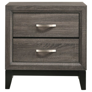 English Elm Sutter Queen Panel Bed Set with Chest and Nightstand in Grey Oak Modern Finish B2777S00107