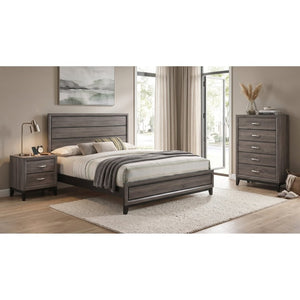English Elm Sutter Grey Oak Panel Bedroom Set with Vertical Groove Detail and Nickel Hardware B2777S00108