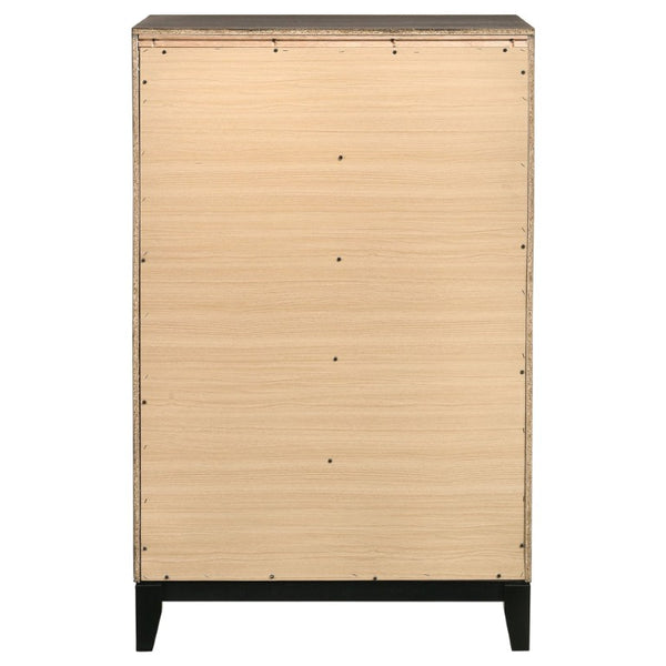 English Elm Sutter Grey Oak Panel Bedroom Set with Vertical Groove Detail and Nickel Hardware B2777S00108