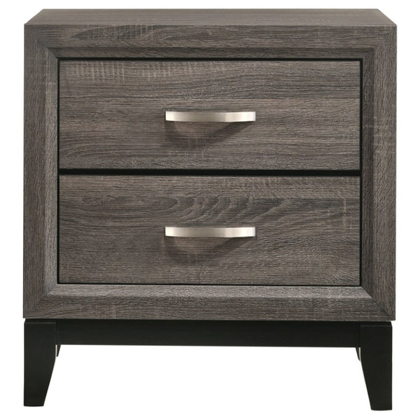 English Elm Sutter Grey Oak Panel Bedroom Set with Vertical Groove Detail and Nickel Hardware B2777S00108
