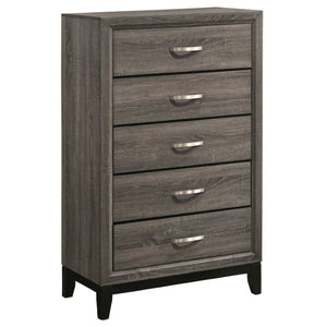 English Elm Sutter Grey Oak Panel Bedroom Set with Vertical Groove Detail and Nickel Hardware B2777S00108