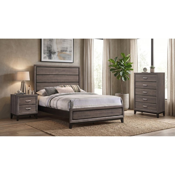 English Elm Sutter Grey Oak Three Piece Bedroom Set with Vertical Groove Panel Bed and Storage B2777S00109