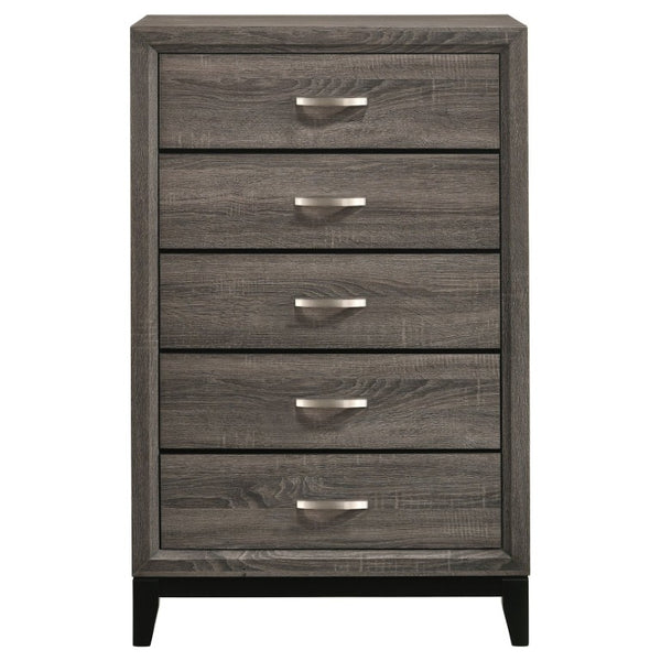 English Elm Sutter Grey Oak Three Piece Bedroom Set with Vertical Groove Panel Bed and Storage B2777S00109