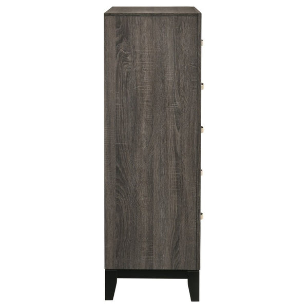 English Elm Sutter Grey Oak Three Piece Bedroom Set with Vertical Groove Panel Bed and Storage B2777S00109