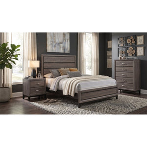 English Elm Sutter Grey Oak Three Piece Bedroom Set with Vertical Groove Panel Bed and Storage B2777S00109