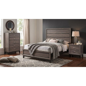 English Elm Sutter Grey Oak Three Piece Bedroom Set with Vertical Groove Panel Bed and Storage B2777S00109