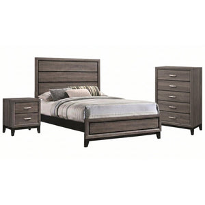 English Elm Sutter Grey Oak Three Piece Bedroom Set with Vertical Groove Panel Bed and Storage B2777S00109