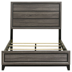 English Elm Sutter Grey Oak Three Piece Bedroom Set with Vertical Groove Panel Bed and Storage B2777S00109