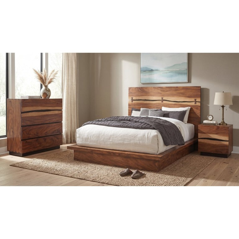 English Elm Ashcombe Smokey Walnut Queen Platform Bed Set with Live Edge Artisan Detailing B2777S00112