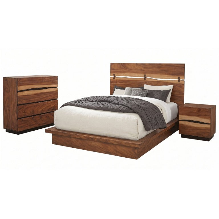English Elm Ashcombe Smokey Walnut Queen Platform Bed Set with Live Edge Artisan Detailing B2777S00112