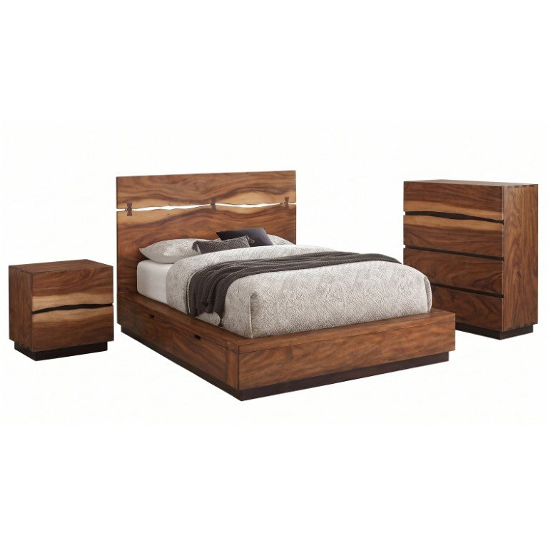 English Elm Ashcombe Smokey Walnut Queen Bedroom Set with Live Edge Bed and Storage Chest B2777S00114