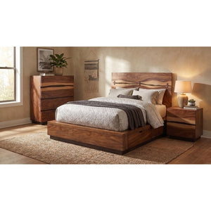 English Elm Ashcombe Smokey Walnut King Bedroom Set with Live Edge Design and Hidden Storage B2777S00115