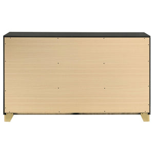 English Elm Saffron Queen Panel Bed Set Matte Black Finish Gold Hardware LED Headboard 3 Piece B2777S00133