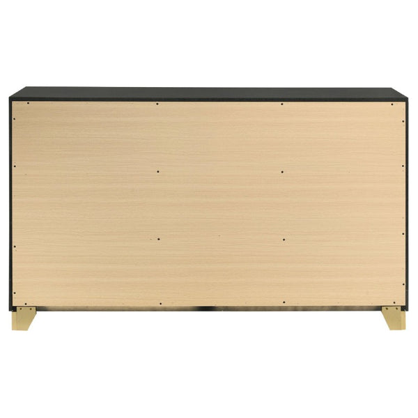 English Elm Saffron Queen Panel Bed Set Matte Black Finish Gold Hardware LED Headboard 3 Piece B2777S00133