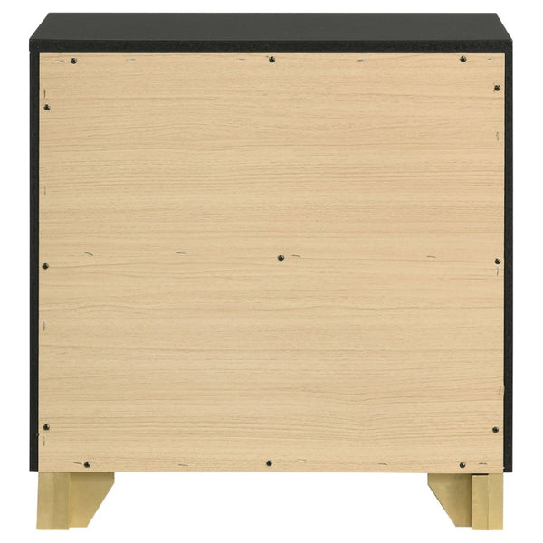 English Elm Saffron Queen Panel Bed Set Matte Black Finish Gold Hardware LED Headboard 3 Piece B2777S00133