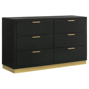 English Elm Saffron Queen Panel Bed Set Matte Black Finish Gold Hardware LED Headboard 3 Piece B2777S00133