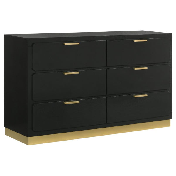 English Elm Saffron Queen Panel Bed Set Matte Black Finish Gold Hardware LED Headboard 3 Piece B2777S00133