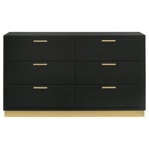 English Elm Saffron Queen Panel Bed Set Matte Black Finish Gold Hardware LED Headboard 3 Piece B2777S00133