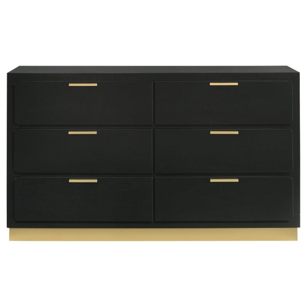 English Elm Saffron Queen Panel Bed Set Matte Black Finish Gold Hardware LED Headboard 3 Piece B2777S00133