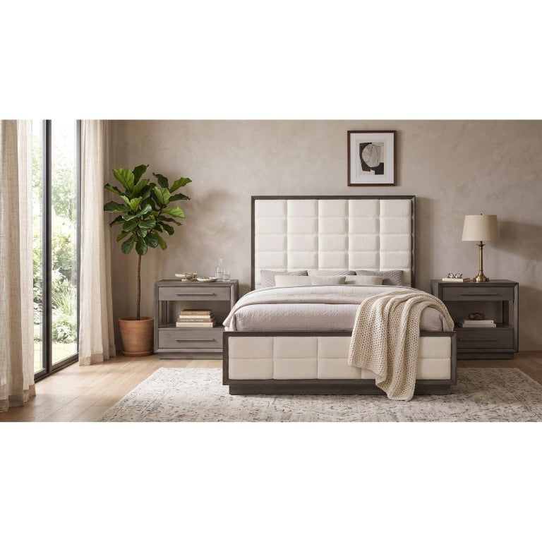 English Elm Sonora Eastern King Bedroom Set Grid Tufted Headboard Taupe Oak Panel Bed B2777S00149