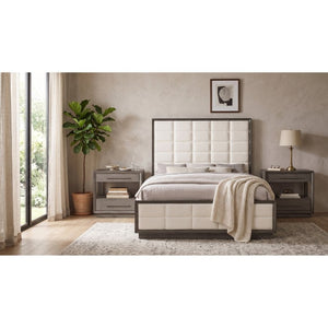 English Elm Sonora Eastern King Bedroom Set Grid Tufted Headboard Taupe Oak Panel Bed B2777S00149