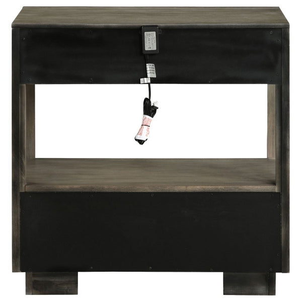 English Elm Sonora Eastern King Bedroom Set Grid Tufted Headboard Taupe Oak Panel Bed B2777S00149