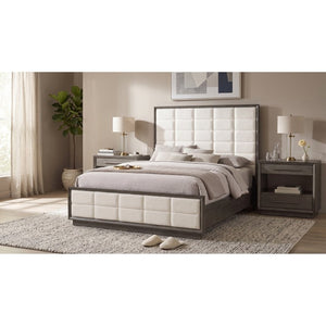 English Elm Sonora Eastern King Bedroom Set Grid Tufted Headboard Taupe Oak Panel Bed B2777S00149