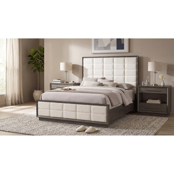 English Elm Sonora Eastern King Bedroom Set Grid Tufted Headboard Taupe Oak Panel Bed B2777S00149