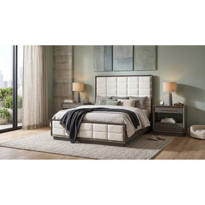 English Elm Sonora Eastern King Bedroom Set Grid Tufted Headboard Taupe Oak Panel Bed B2777S00149