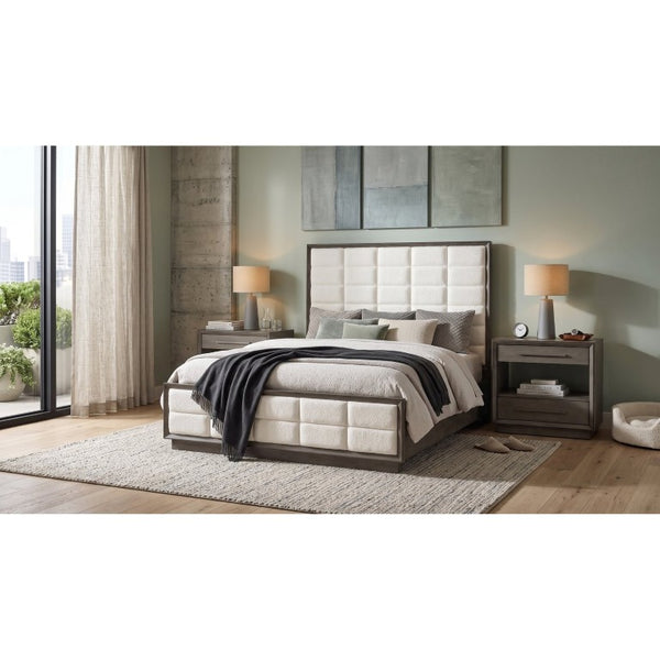 English Elm Sonora Eastern King Bedroom Set Grid Tufted Headboard Taupe Oak Panel Bed B2777S00149
