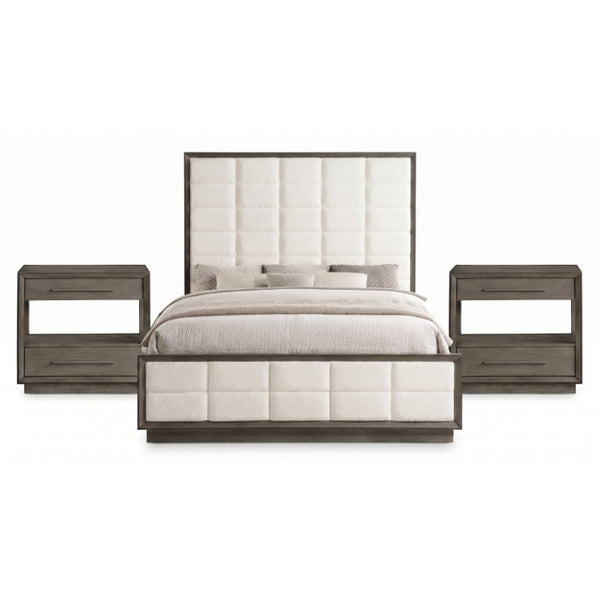 English Elm Sonora Eastern King Bedroom Set Grid Tufted Headboard Taupe Oak Panel Bed B2777S00149