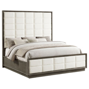 English Elm Sonora Eastern King Bedroom Set Grid Tufted Headboard Taupe Oak Panel Bed B2777S00149
