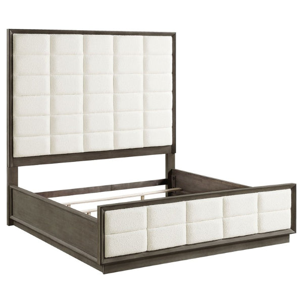 English Elm Sonora Eastern King Bedroom Set Grid Tufted Headboard Taupe Oak Panel Bed B2777S00149