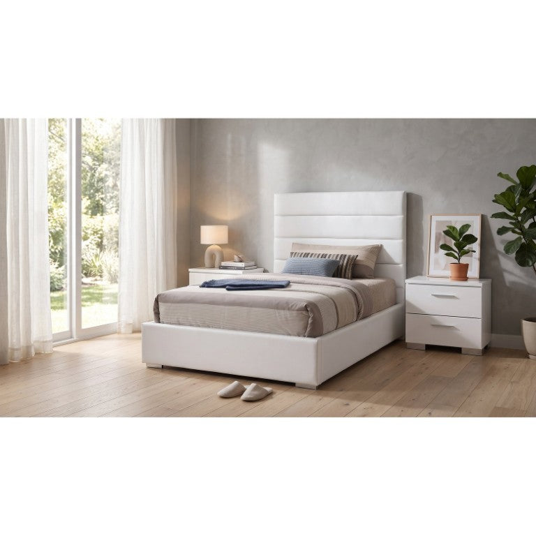 English Elm Genevieve Twin Platform Bed Set with Channel Tufted Faux Leather Headboard and Nightstands B2777S00151