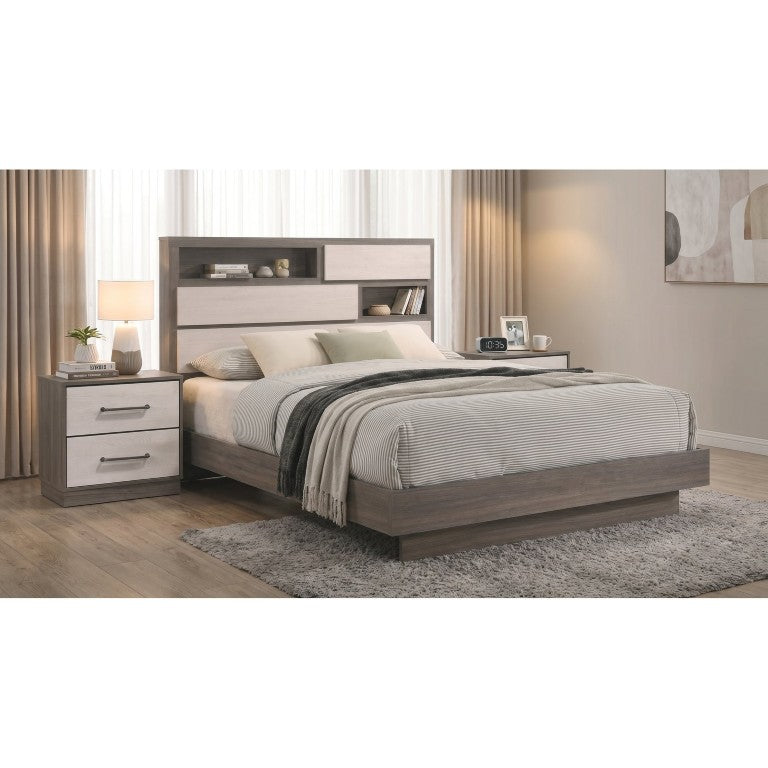English Elm Ashby Queen Bedroom Set with Bookcase Headboard Storage and Two-Tone Oak Finish B2777S00156