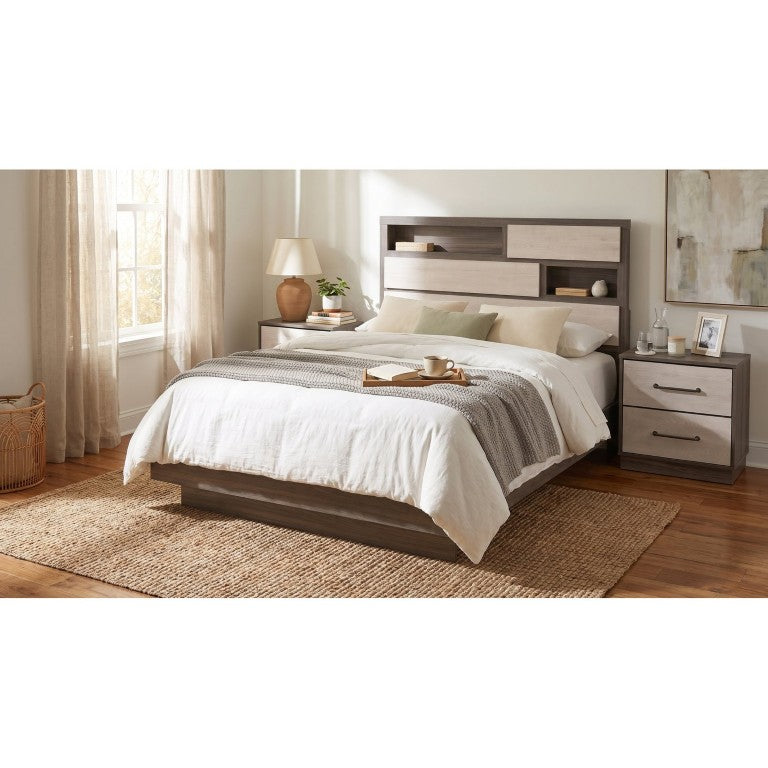 English Elm Ashby Queen Bedroom Set with Bookcase Headboard Storage and Two-Tone Oak Finish B2777S00156