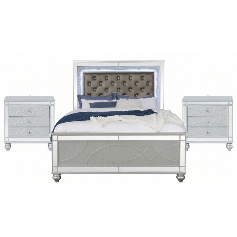 English Elm Telluride Queen Bedroom Set with LED Headboard Crystal Tufting and Mirrored Glam Accents B2777S00159