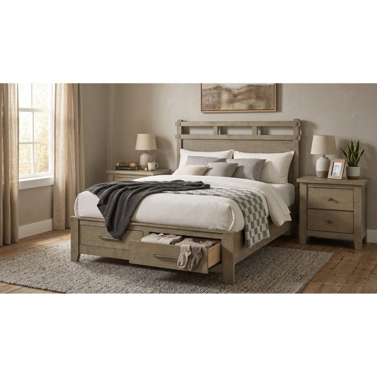 English Elm Ashgrove Queen Storage Bed Set with Slat Headboard and Antique Nickel Hardware B2777S00160