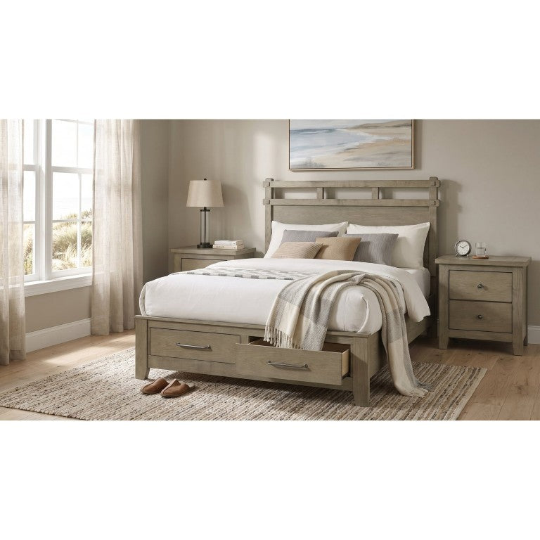 English Elm Ashgrove Queen Storage Bed Set with Slat Headboard and Antique Nickel Hardware B2777S00160