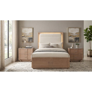 English Elm Adeline Queen Bedroom Set with LED Headboard Sintered Stone Nightstands Light Oak B2777S00180