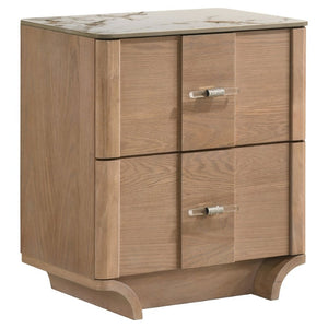 English Elm Adeline Queen Bedroom Set with LED Headboard Sintered Stone Nightstands Light Oak B2777S00180