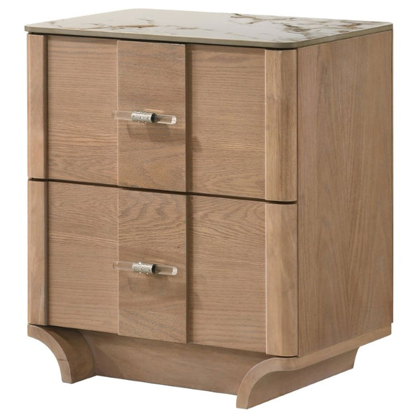 English Elm Adeline Queen Bedroom Set with LED Headboard Sintered Stone Nightstands Light Oak B2777S00180