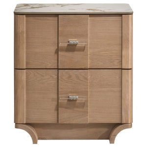 English Elm Adeline Queen Bedroom Set with LED Headboard Sintered Stone Nightstands Light Oak B2777S00180