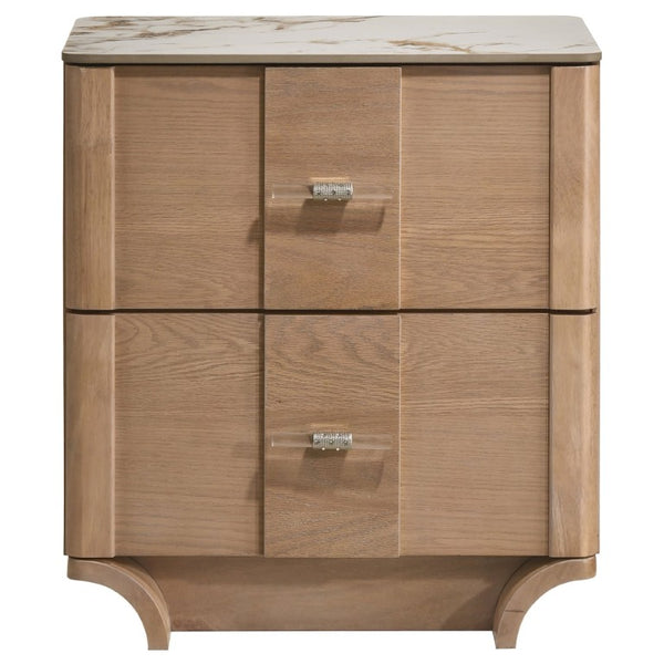 English Elm Adeline Queen Bedroom Set with LED Headboard Sintered Stone Nightstands Light Oak B2777S00180